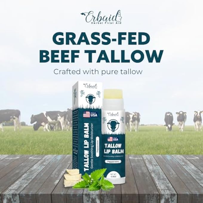 Erbaid BEEF TALLOW LIP BALM  NATURAL TALLOW BEESWAX CHAPSTICK  HYDRATING MOISTURIZER GRASS FED BISON TALLOW BALM LIP CARE  SOOTHES CHAPPED, DRY LIPS, SENSITIVE SKIN  LONG LASTING & VITAMIN RICH USA-MADE - Image 4